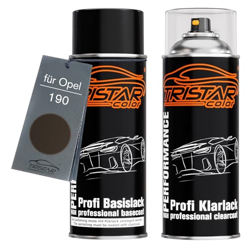 TRISTARcolor Autolack Spraydosen Set für Opel 190 Phantom Grey Perl Metallic/Rocky Grey Perl Metallic Basislack Klarlack Sprühdose 400ml von TRISTARcolor