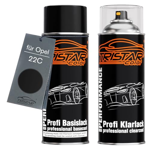 TRISTARcolor Autolack Spraydosen Set für Opel 22C Graphitschwarz Metallic/Carbon Flash Metallic Basislack Klarlack Sprühdose 400ml von TRISTARcolor