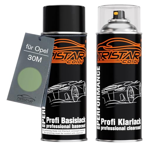 TRISTARcolor Autolack Spraydosen Set für Opel 30M Beech Green Metallic/Buchengrün Perl Basislack Klarlack Sprühdose 400ml von TRISTARcolor
