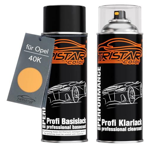TRISTARcolor Autolack Spraydosen Set für Opel 40K Yellow Punch Basislack Klarlack Sprühdose 400ml von TRISTARcolor
