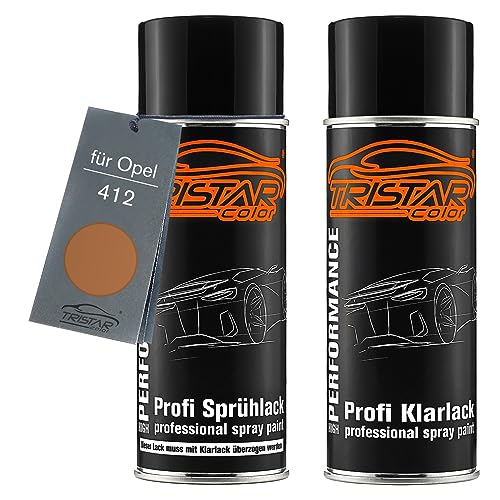 TRISTARcolor Autolack Spraydosen Set für Opel 412 Bronze Metallic Basislack Klarlack Sprühdose 400ml von TRISTARcolor