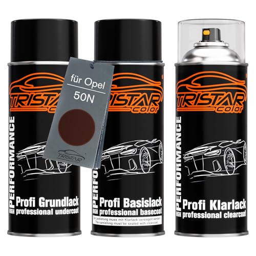 TRISTARcolor Autolack Spraydosen Set für Opel 50N Very Berry Perl Metallic/Samtrot Metallic Grundlack Basislack Klarlack Sprühdose 400ml von TRISTARcolor