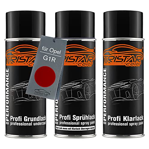 TRISTARcolor Autolack Spraydosen Set für Opel G1R Peperoncino Red Metallic Grundlack Basislack Klarlack Sprühdose 400ml von TRISTARcolor