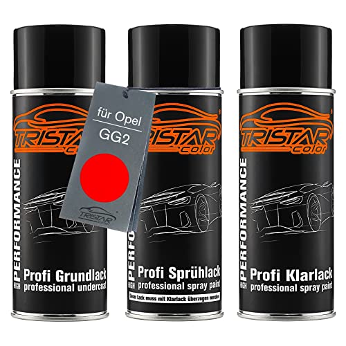 TRISTARcolor Autolack Spraydosen Set für Opel GG2 Lava Rot Grundlack Basislack Klarlack Sprühdose 400ml von TRISTARcolor