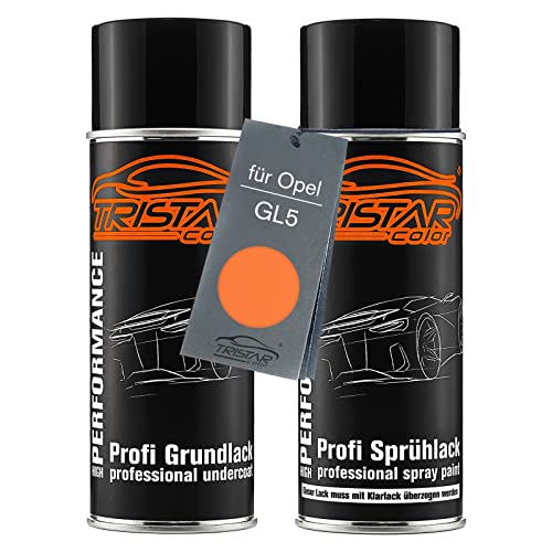 TRISTARcolor Autolack Spraydosen Set für Opel GL5 Safran Orange Metallic Grundlack Basislack Sprühdose 400ml von TRISTARcolor