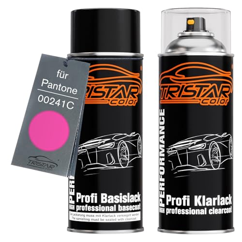 TRISTARcolor Autolack Spraydosen Set für Pantone 00241C 241C Pink Basislack Klarlack Sprühdose 400ml von TRISTARcolor
