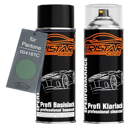 TRISTARcolor Autolack Spraydosen Set für Pantone 004167C 4167C Green Basislack Klarlack Sprühdose 400ml von TRISTARcolor