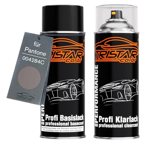TRISTARcolor Autolack Spraydosen Set für Pantone 004284C 4284C Grey Basislack Klarlack Sprühdose 400ml von TRISTARcolor