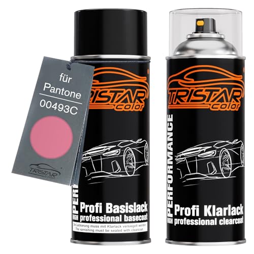 TRISTARcolor Autolack Spraydosen Set für Pantone 00493C 493C Pink Basislack Klarlack Sprühdose 400ml von TRISTARcolor
