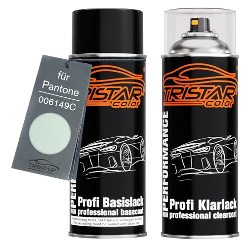 TRISTARcolor Autolack Spraydosen Set für Pantone 006149C 6149C Pastel Green Basislack Klarlack Sprühdose 400ml von TRISTARcolor