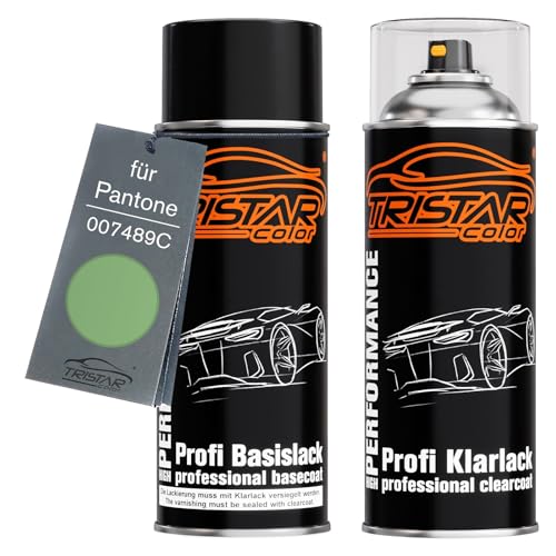 TRISTARcolor Autolack Spraydosen Set für Pantone 007489C 7489C Green Basislack Klarlack Sprühdose 400ml von TRISTARcolor