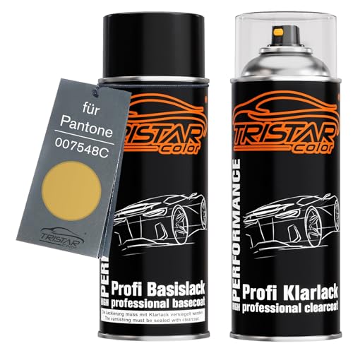 TRISTARcolor Autolack Spraydosen Set für Pantone 007548C 7548C Yellow Basislack Klarlack Sprühdose 400ml von TRISTARcolor
