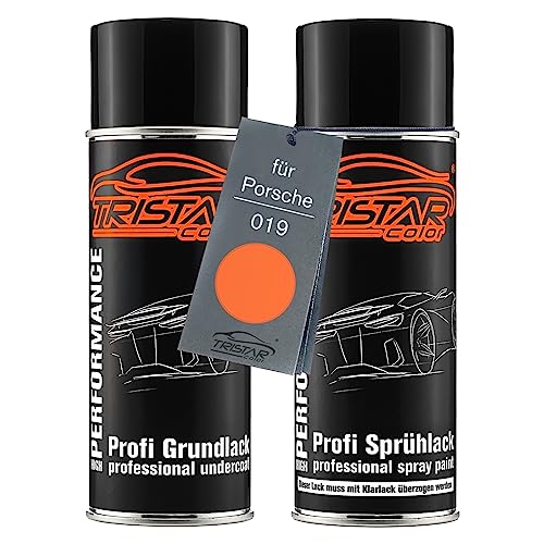 TRISTARcolor Autolack Spraydosen Set für Porsche 019 Gulforange Grundlack Basislack Sprühdose 400ml von TRISTARcolor