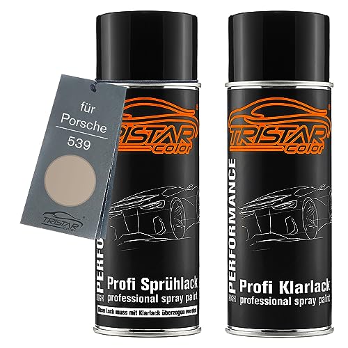 TRISTARcolor Autolack Spraydosen Set für Porsche 539 Weissgold Metallic Basislack Klarlack Sprühdose 400ml von TRISTARcolor