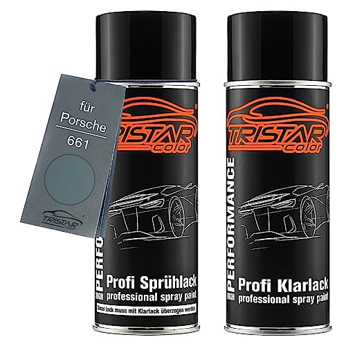 TRISTARcolor Autolack Spraydosen Set für Porsche 661 Schieferblau Metallic Basislack Klarlack Sprühdose 400ml von TRISTARcolor