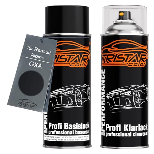TRISTARcolor Autolack Spraydosen Set für Renault/Alpine GXA Noir D' Ivoire Metallic/Black Metallic Basislack Klarlack Sprühdose 400ml von TRISTARcolor