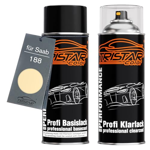 TRISTARcolor Autolack Spraydosen Set für Saab 188 Florentine Gelb Basislack Klarlack Sprühdose 400ml von TRISTARcolor