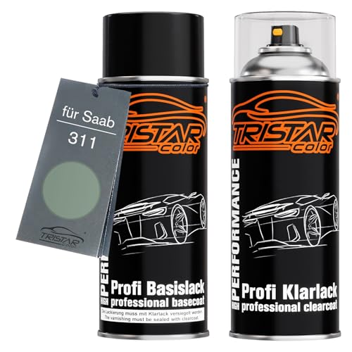 TRISTARcolor Autolack Spraydosen Set für Saab 311 Glas Grau Metallic Basislack Klarlack Sprühdose 400ml von TRISTARcolor