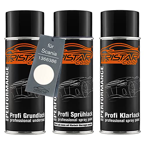 TRISTARcolor Autolack Spraydosen Set für Scania 1366386 Ivory White/White 95 Grundlack Basislack Klarlack Sprühdose 400ml von TRISTARcolor