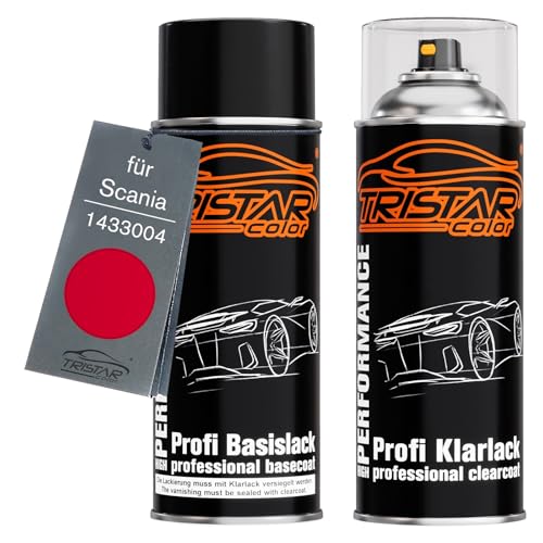 TRISTARcolor Autolack Spraydosen Set für Scania 1433004 Chilli Red Basislack Klarlack Sprühdose 400ml von TRISTARcolor