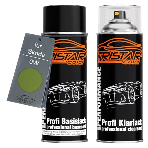 TRISTARcolor Autolack Spraydosen Set für Skoda 0W Spring Green Metallic/Vert Spring Metallic Basislack Klarlack Sprühdose 400ml von TRISTARcolor