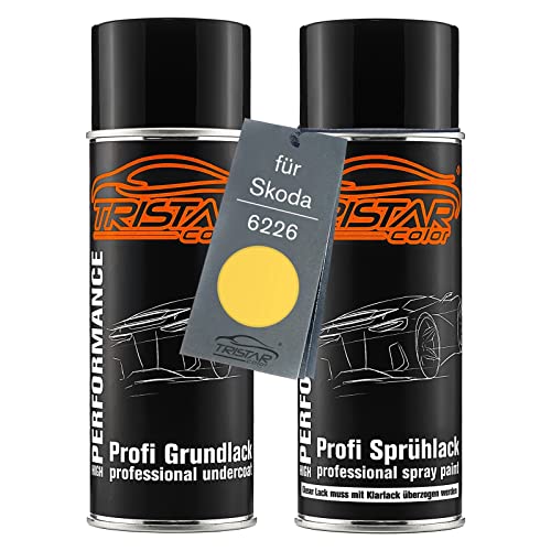 TRISTARcolor Autolack Spraydosen Set für Skoda 6226 Sprint Yellow/Sprint Gelb Uni Grundlack Basislack Sprühdose 400ml von TRISTARcolor