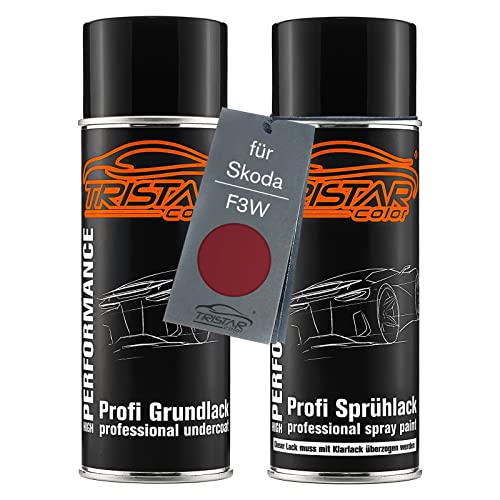 TRISTARcolor Autolack Spraydosen Set für Skoda F3W Flamenco Red Metallic/Flamenco Rot Metallic Grundlack Basislack Sprühdose 400ml von TRISTARcolor