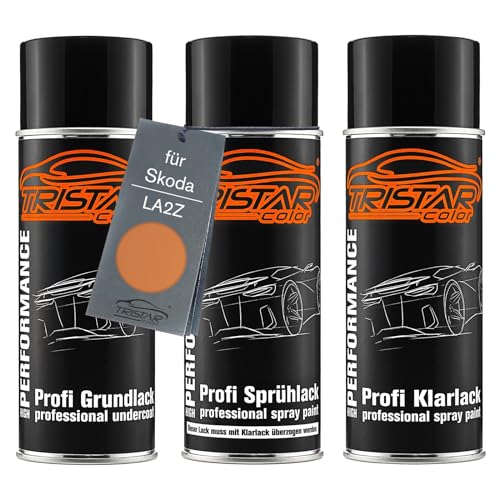 TRISTARcolor Autolack Spraydosen Set für Skoda LA2Z Phoenix Orange Metallic Grundlack Basislack Klarlack Sprühdose 400ml von TRISTARcolor