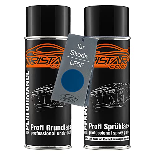 TRISTARcolor Autolack Spraydosen Set für Skoda LF5F Nightfire Blue Metallic/Modra Nightfire Metallic Grundlack Basislack Sprühdose 400ml von TRISTARcolor