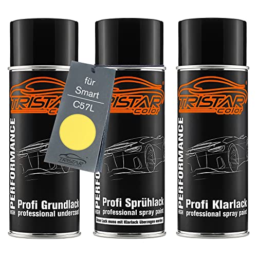 TRISTARcolor Autolack Spraydosen Set für Smart C57L Shine Yellow Grundlack Basislack Klarlack Sprühdose 400ml von TRISTARcolor