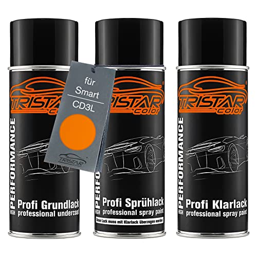 TRISTARcolor Autolack Spraydosen Set für Smart CD3L Night Orange Metallic Grundlack Basislack Klarlack Sprühdose 400ml von TRISTARcolor