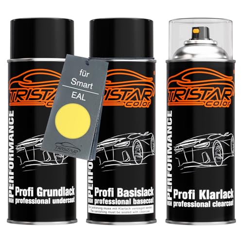 TRISTARcolor Autolack Spraydosen Set für Smart EAL Shine Yellow Grundlack Basislack Klarlack Sprühdose 400ml von TRISTARcolor