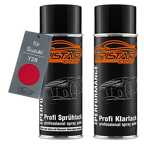 TRISTARcolor Autolack Spraydosen Set für Suzuki Y28 Antares Red Basislack Klarlack Sprühdose 400ml von TRISTARcolor