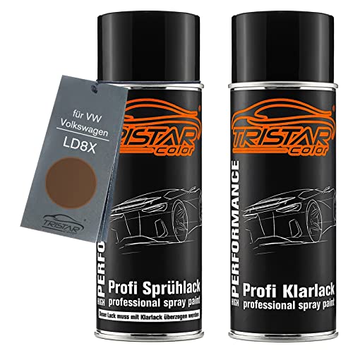 TRISTARcolor Autolack Spraydosen Set für VW/Volkswagen LD8X Nutshell Brown Metallic Basislack Klarlack Sprühdose 400ml von TRISTARcolor