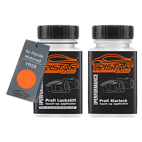 TRISTARcolor Motorradlack Lackstift Set für Honda Motorrad YR26 Orange Basislack Klarlack je 50ml von TRISTARcolor