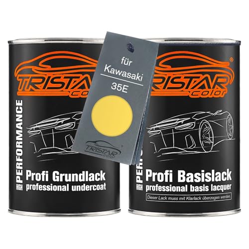 TRISTARcolor Motorradlack Set Dose spritzfertig für Kawasaki 35E Shining Yellow Perl Grundlack + Basislack 2,0 Liter 2000ml von TRISTARcolor