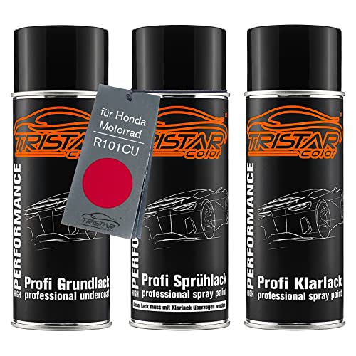 TRISTARcolor Motorradlack Spraydosen Set für Honda Motorrad R101CU Candy Glory Red Metallic Grundlack Basislack Klarlack Sprühdose 400ml von TRISTARcolor