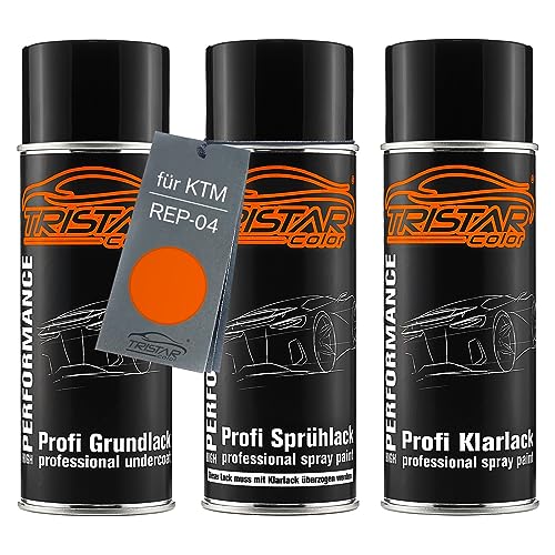 TRISTARcolor Motorradlack Spraydosen Set für KTM REP-04 Orange Grundlack Basislack Klarlack Sprühdose 400ml von TRISTARcolor