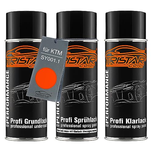 TRISTARcolor Motorradlack Spraydosen Set für KTM SY001.1 Orange Grundlack Basislack Klarlack Sprühdose 400ml von TRISTARcolor