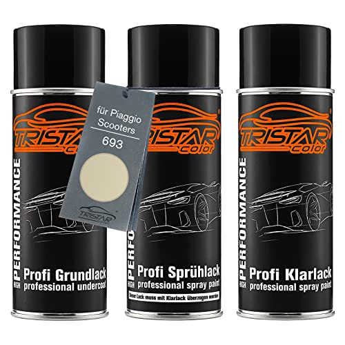 TRISTARcolor Motorradlack Spraydosen Set für Piaggio Scooters 693 Perla Perl Grundlack Basislack Klarlack Sprühdose 400ml von TRISTARcolor