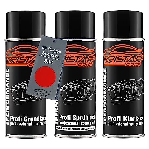 TRISTARcolor Motorradlack Spraydosen Set für Piaggio Scooters 894 Rosso Dragon Grundlack Basislack Klarlack Sprühdose 400ml von TRISTARcolor