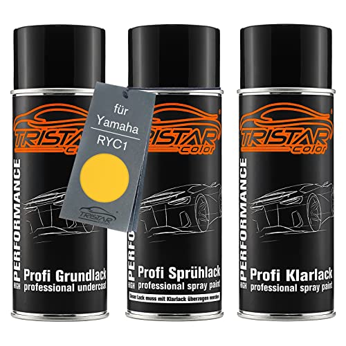 TRISTARcolor Motorradlack Spraydosen Set für Yamaha RYC1 Reddish Yellow Cocktail3c Grundlack Basislack Klarlack Sprühdose 400ml von TRISTARcolor