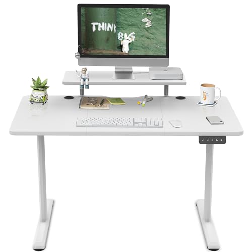 TRIUMPHKEY 120x60cm Schreibtisch Höhenverstellbar Regal Höhenverstellbarer Schreibtisch Ergonomischer Tischplatte Monitorablagen,Steh-Sitz Tisch Computertisch einfache Montage Home Office Weiß von TRIUMPHKEY