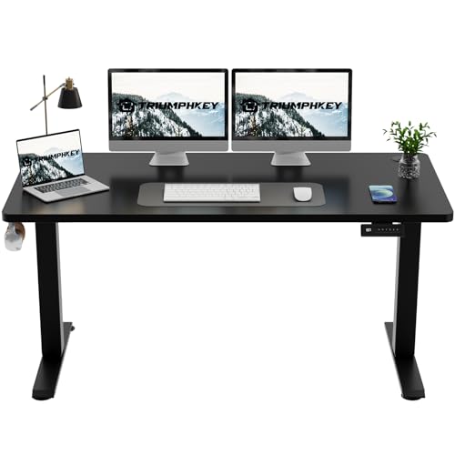 TRIUMPHKEY 140x60cm Schreibtisch Höhenverstellbar Elektrisch,Ganze Tischplatte,Computertisch,Stehsitztisch Schreibtisch ohne Spleiß,Schwarz von TRIUMPHKEY