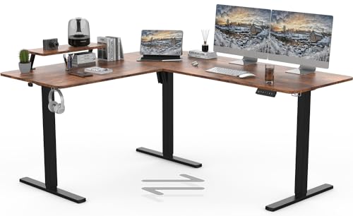 TRIUMPHKEY 160 x 140cm Eckschreibtisch Höhenverstellbar Schreibtisch L Form L-förmiger Schreibtisch Höhenverstellbar Einzelmotor Regal Memory-Steuerung 3 Braun von TRIUMPHKEY