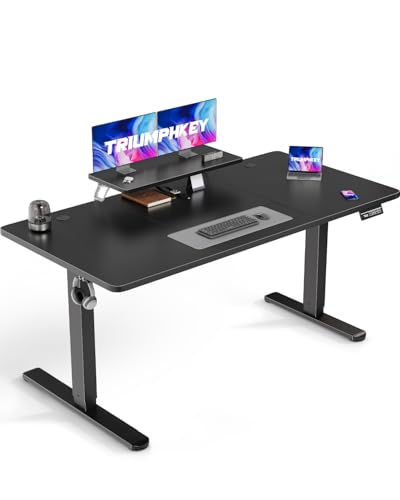 TRIUMPHKEY 160 x 70cm Höhenverstellbarer Schreibtisch mit Monitorständer, Schreibtisch Höhenverstellbar Elektrisch Ergonomischer Steh-Sitz Tisch, Standing Desk, Schwarz von TRIUMPHKEY
