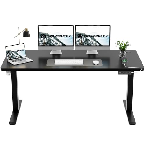 TRIUMPHKEY 160x60cm Schreibtisch Höhenverstellbar Elektrisch,Ganze Tischplatte,Computertisch,Stehsitztisch Schreibtisch ohne Spleiß,Schwarz von TRIUMPHKEY