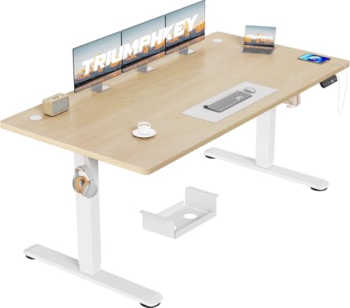 TRIUMPHKEY Höhenverstellbarer Schreibtisch 160x80 mit USB Ladeanschluss, 3 Memory-Steuerung Schreibtisch Höhenverstellbar groß Anti-Kollision-System Computertisch Stehpult Höhenverstellbarer Tisch von TRIUMPHKEY