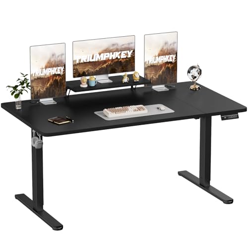 TRIUMPHKEY 180 x 80cm Höhenverstellbarer Schreibtisch mit Monitorständer, Schreibtisch Höhenverstellbar Elektrisch Ergonomischer Steh-Sitz Tisch, Standing Desk, Schwarz von TRIUMPHKEY