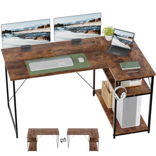 TRIUMPHKEY Eckschreibtisch mit Ablagefächern, umkehrbarer L-förmiger Schreibtisch, Arbeitstisch, Computerschreibtisch, Ecktisch, für Büro, Wohnzimmer，140cm,Braun von TRIUMPHKEY